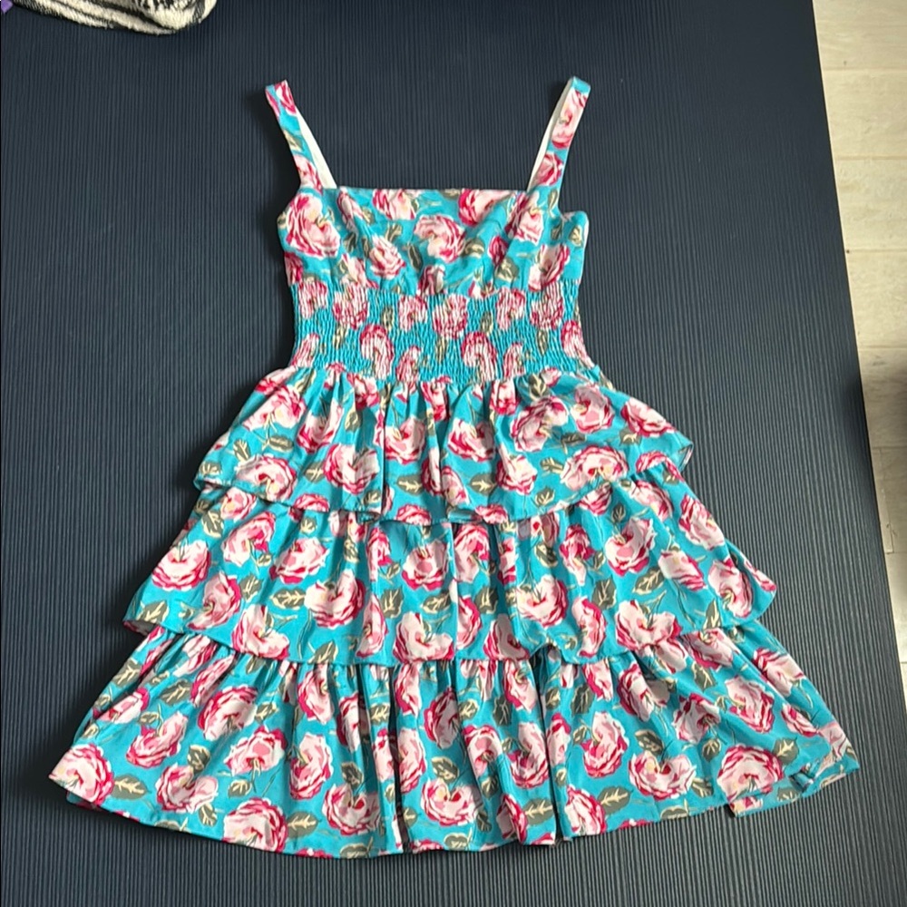 Betsey Johnson Pink and Blue Ruffled Tiered Sundress